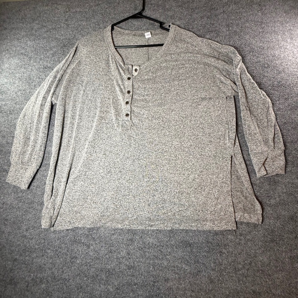 Old Navy Womens XL Petite Grey Marled Henley Long Sleeve Soft Knit Top Side Slit